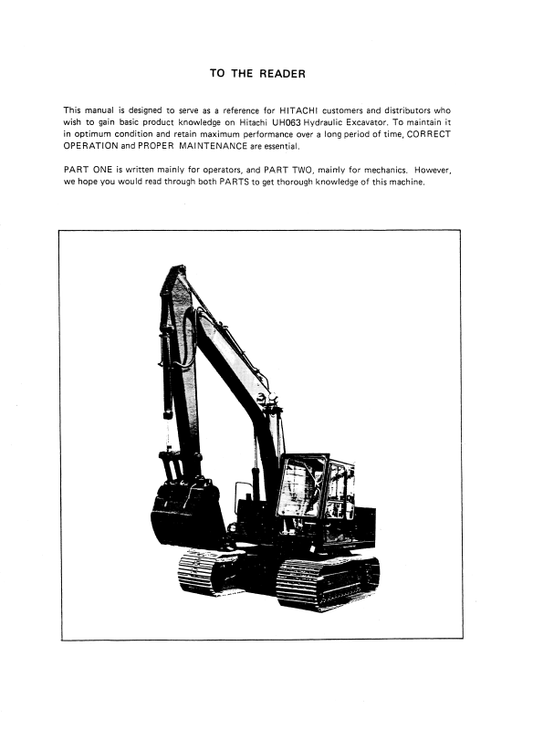 HITACHI UH063 HYDRAULIC EXCAVATOR OPERATOR MANUAL EM12944