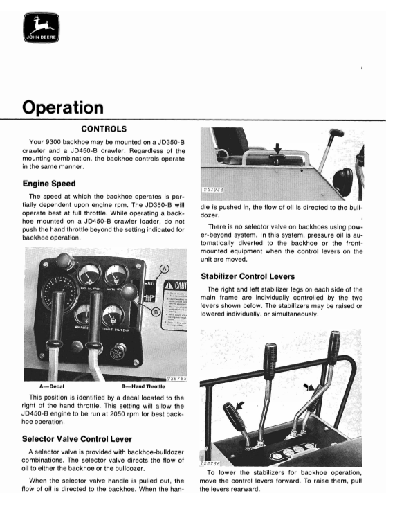 JOHN DEERE 9300 BACKHOE OPERATOR MANUAL OMT42370