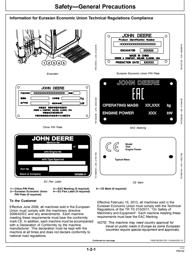 JOHN DEERE E380LC AND E400LC EXCAVATOR OPERATOR MANUAL OMT401464X19