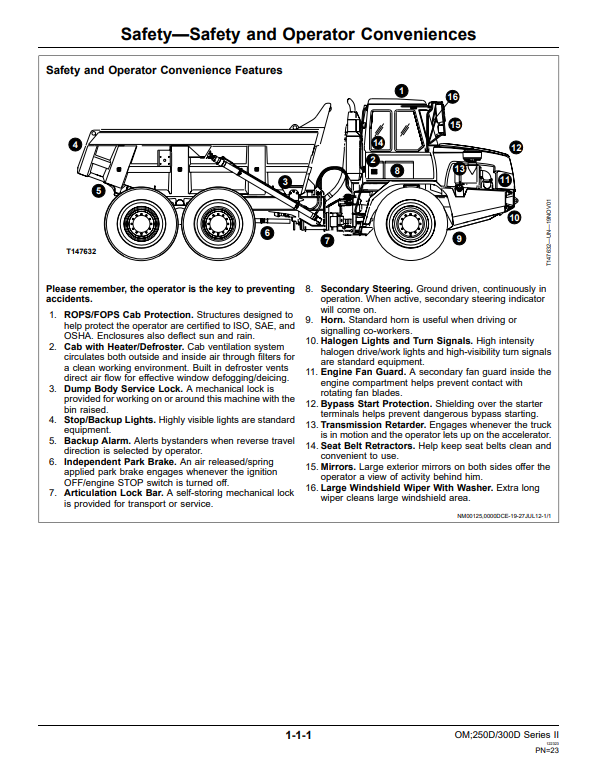 JOHN DEERE 250D AND 300D SERIES II ARTICULATED DUMP TRUCK OPERATOR MANUAL OMT264275