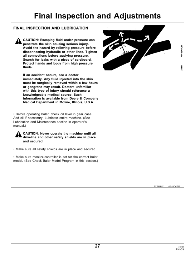 JOHN DEERE 466 SILAGE SPECIAL ROUND BALER PRE DELIVERY INSTRUCTION MANUAL PDIE91345