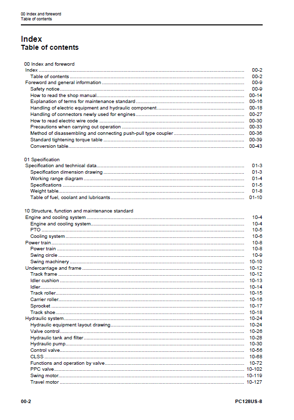Official Komatsu PC128US-8 Workshop & Shop Manual PDF
