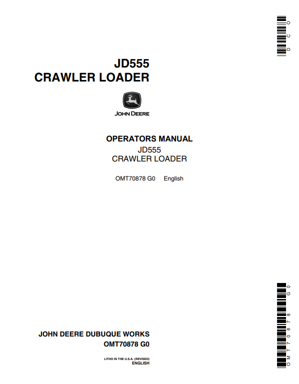 JOHN DEERE JD555 CRAWLER BULLDOZER OPERATOR MANUAL OMT70878