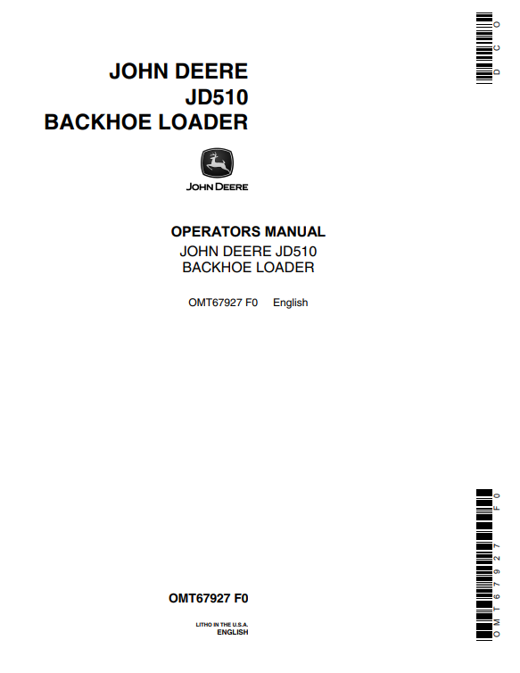 JOHN DEERE JD510 BACKHOE LOADER OPERATOR MANUAL OMT67927