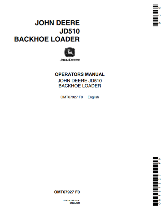 JOHN DEERE JD510 BACKHOE LOADER OPERATOR MANUAL OMT67927