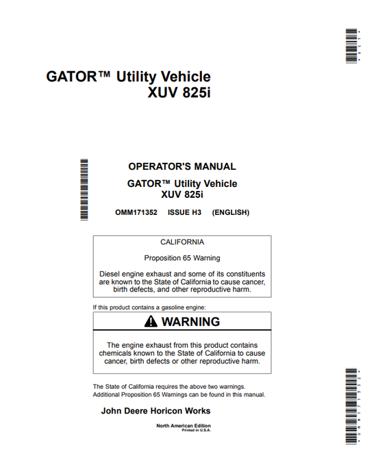 JOHN DEERE GATOR™ UTILITY VEHICLE XUV 825I OPERATOR MANUAL OMM171352