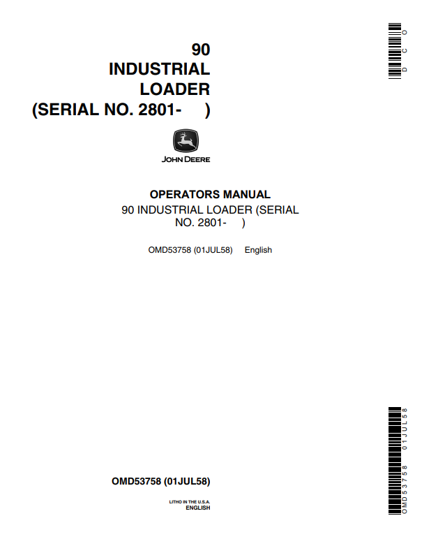 JOHN DEERE 90 INDUSTRIAL LOADER OPERATOR MANUAL OMD53758