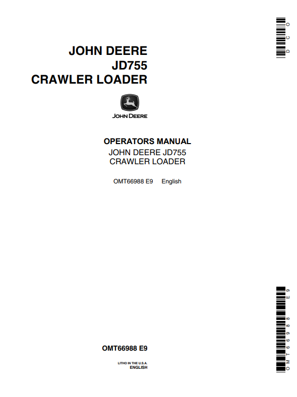 JOHN DEERE JD755 CRAWLER BULLDOZER OPERATOR MANUAL OMT66988