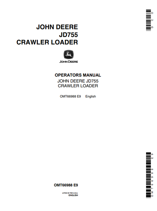 JOHN DEERE JD755 CRAWLER BULLDOZER OPERATOR MANUAL OMT66988