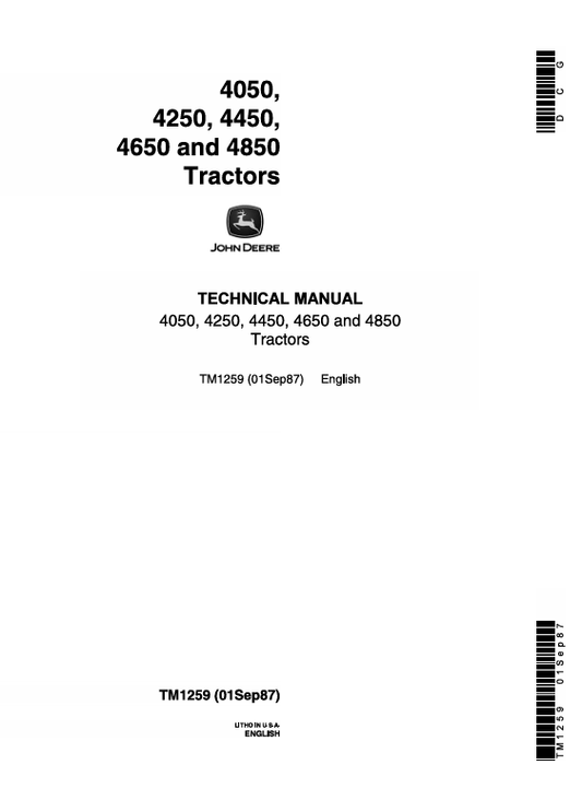 JOHN DEERE 4050, 4250, 4450, 4650, 4850 TRACTOR TECHNICAL MANUAL TM1259