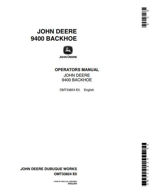 JOHN DEERE 9400 BACKHOE OPERATOR MANUAL OMT33824