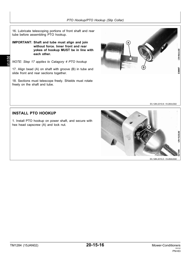 JOHN DEERE 1207, 1209, 1217 AND 1219 MOWER-CONDITIONER TECHNICAL MANUAL TM1284