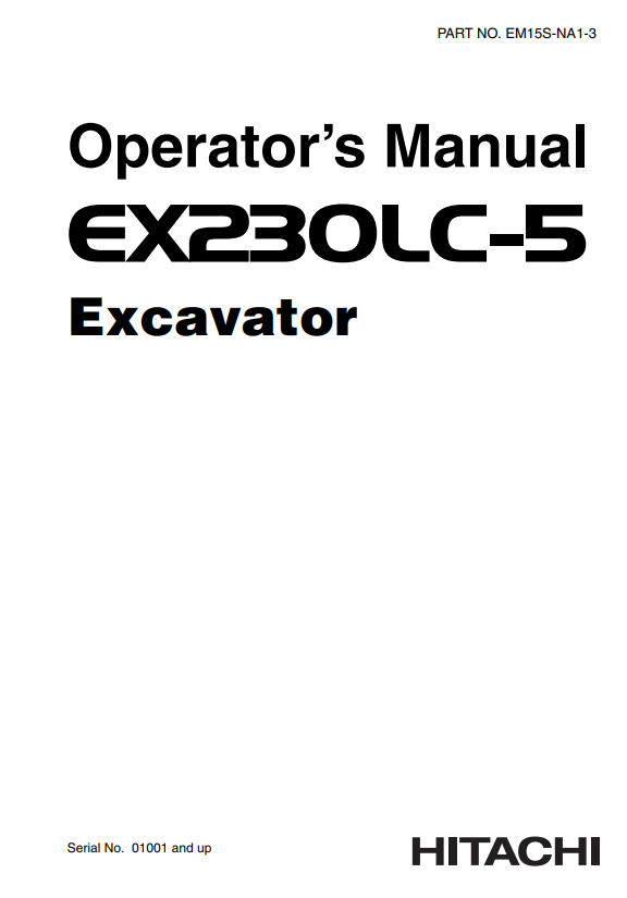 HITACHI EX230LC-5 EXCAVATOR OPERATOR MANUAL EM15SNA13