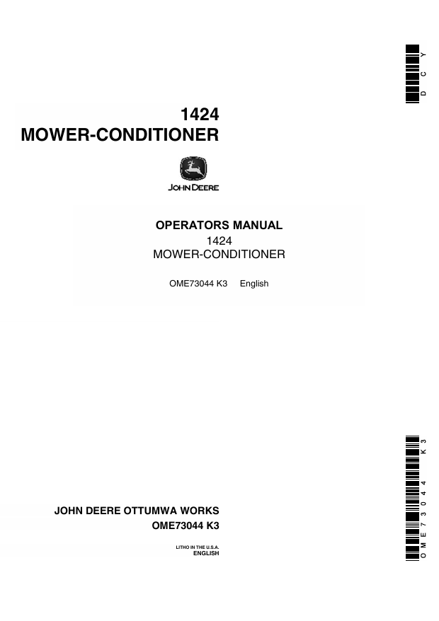 JOHN DEERE 1424 MOWER-CONDITIONER OPERATOR MANUAL OEM73044