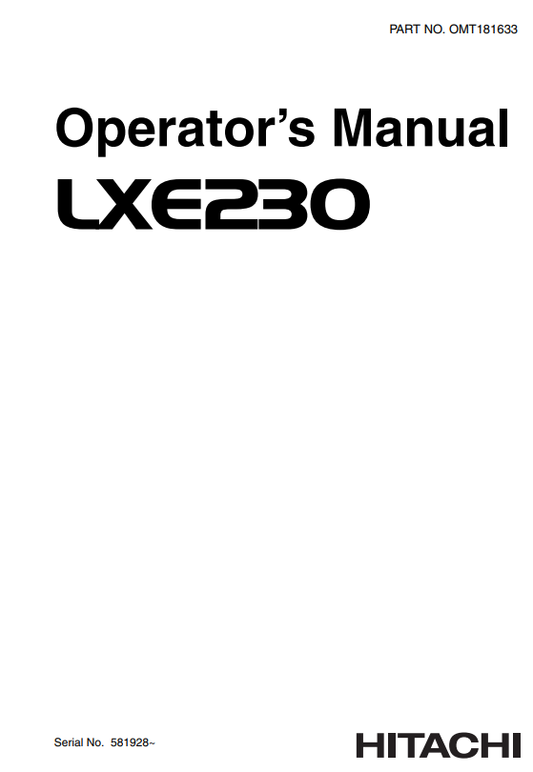 HITACHI LXE230 LOADER OPERATOR MANUAL OMT181633