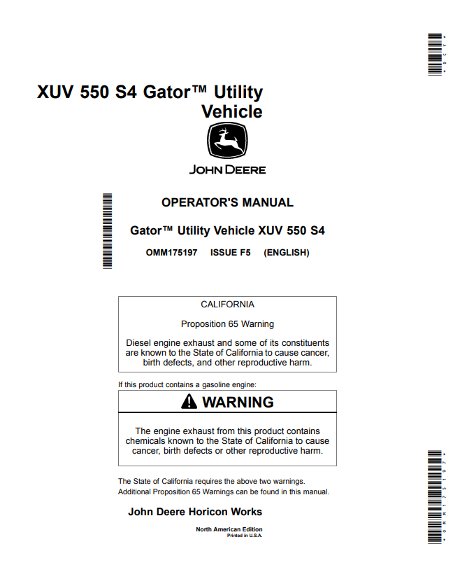 JOHN DEERE XUV 550 S4 GATOR™ UTILITY VEHICLE OPERATOR MANUAL OMM175197