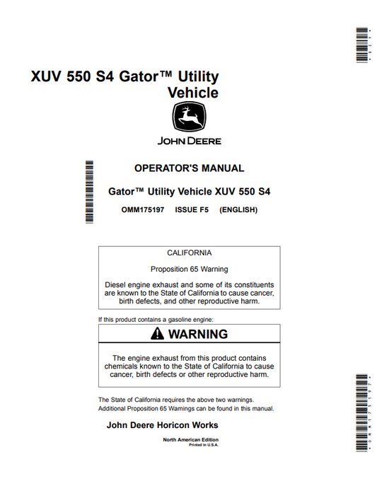 JOHN DEERE XUV 550 S4 GATOR™ UTILITY VEHICLE OPERATOR MANUAL OMM175197
