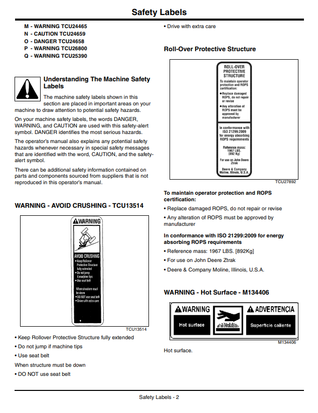 JOHN DEERE Z910A, Z920A, Z925A, Z925A EFI, Z930A, Z950A, Z960A, Z970A ZTRAK™ PRO SERIES OPERATOR MANUAL OMTCU30418