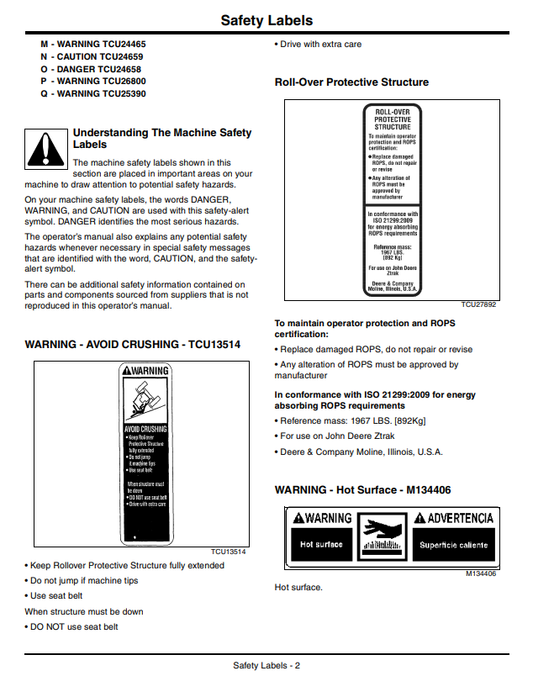 JOHN DEERE Z910A, Z920A, Z925A, Z925A EFI, Z930A, Z950A, Z960A, Z970A ZTRAK™ PRO SERIES OPERATOR MANUAL OMTCU30418