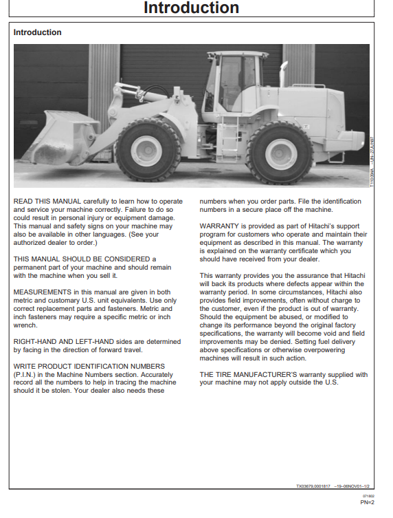 HITACHI LXE230 LOADER OPERATOR MANUAL OMT181633