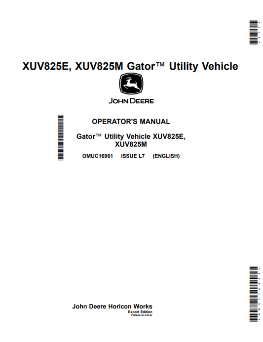 JOHN DEERE XUV825E, XUV825M GATOR™ UTILITY VEHICLE OPERATOR MANUAL OMUC16961