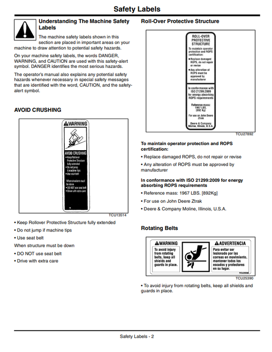 JOHN DEERE Z900B, Z900M, Z900R ZTRAK™ SERIES OPERATOR MANUAL OMTCU35848