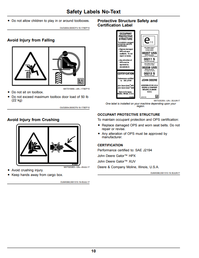 JOHN DEERE XUV825E, XUV825M GATOR™ UTILITY VEHICLE OPERATOR MANUAL OMUC16961
