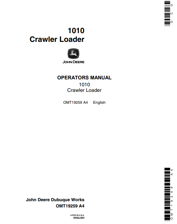 JOHN DEERE 1010 CRAWLER LOADER OPERATOR MANUAL OMT19259