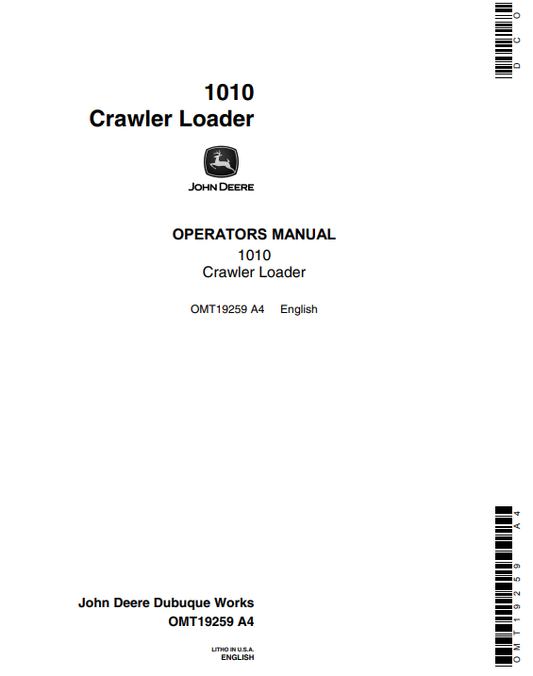 JOHN DEERE 1010 CRAWLER LOADER OPERATOR MANUAL OMT19259