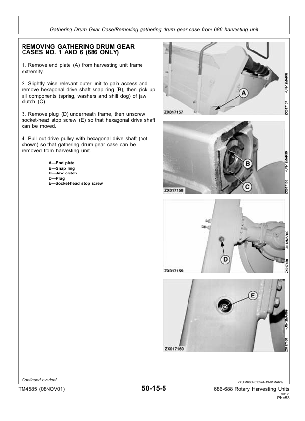 JOHN DEERE 686 AND 688 ROTARY HARVESTING UNIT TECHNICAL MANUAL TM4585