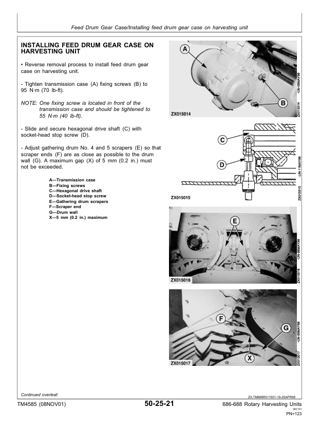 JOHN DEERE 686 AND 688 ROTARY HARVESTING UNIT TECHNICAL MANUAL TM4585
