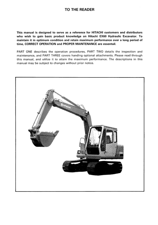 HITACHI EX60 HYDRAULIC EXCAVATOR OPERATOR MANUAL EM10714