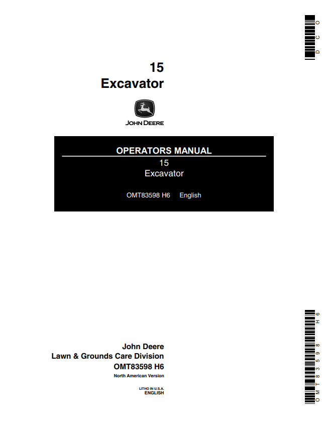 JOHN DEERE 15 EXCAVATOR OPERATOR MANUAL OMT83598