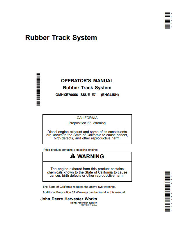 JOHN DEERE S670, S680, S690, S770, S780 & S790 COMBINE RUBBER TRACK SYSTEM 0PERATOR MANUAL OMHXE70656
