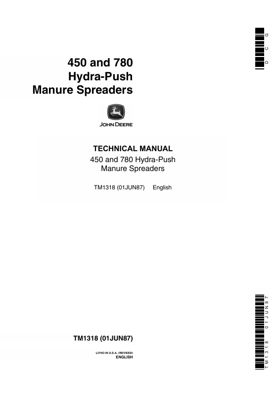 JOHN DEERE 450, 780 HYDRA – PUSH MANURE SPREADER TECHNICAL MANUAL TM1318