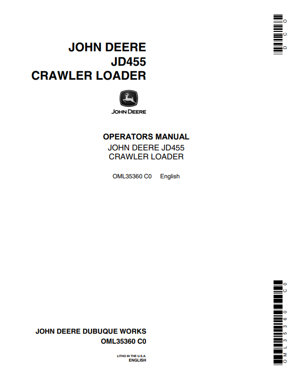 JOHN DEERE JD455 CRAWLER LOADER OPERATOR MANUAL OML35360