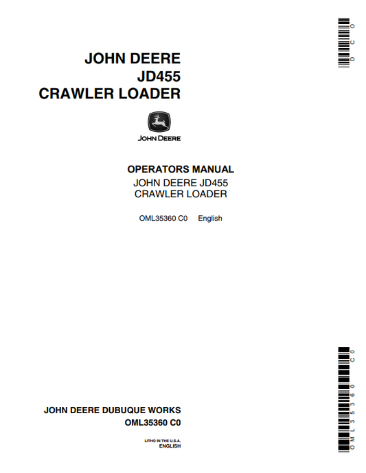 JOHN DEERE JD455 CRAWLER LOADER OPERATOR MANUAL OML35360