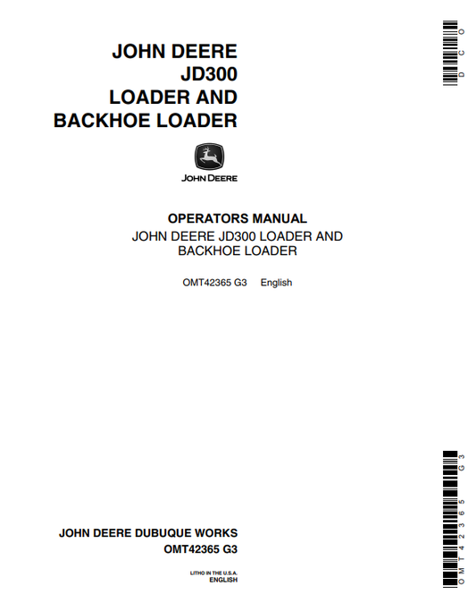 JOHN DEERE JD300 BACKHOE LOADER OPERATOR MANUAL OMT42365