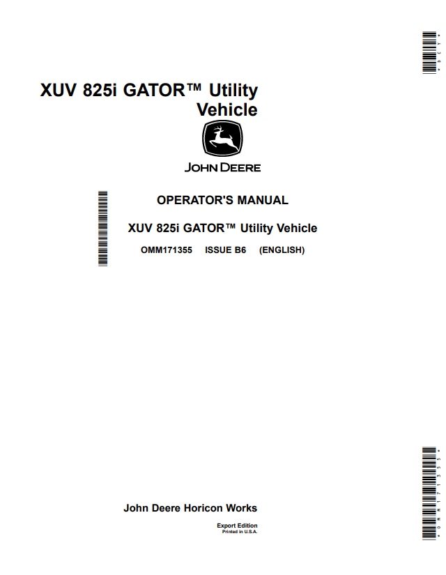 JOHN DEERE XUV 825I GATOR™ UTILITY VEHICLE OPERATOR MANUAL OMM171355