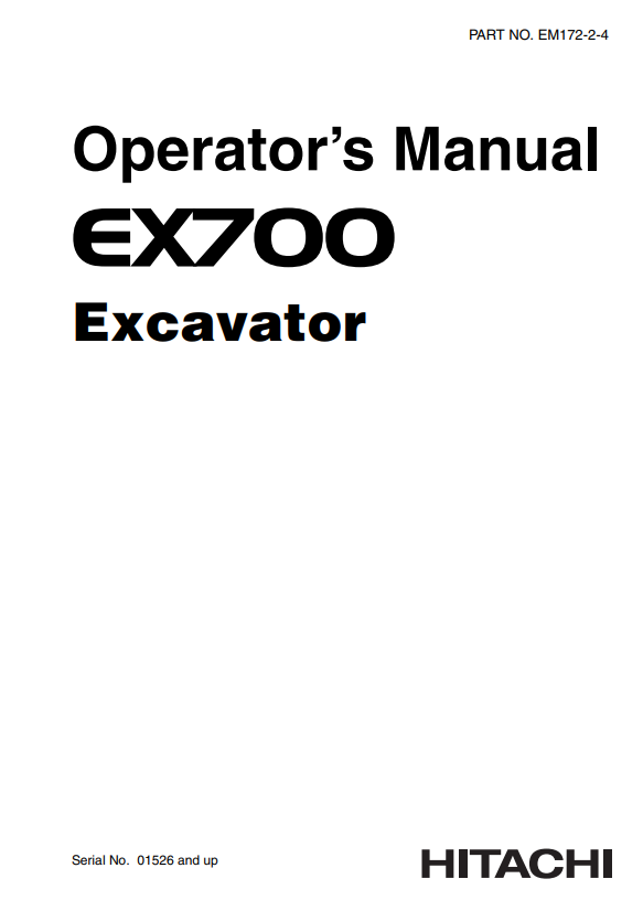 HITACHI EX700 EXCAVATOR OPERATOR MANUAL EM17224