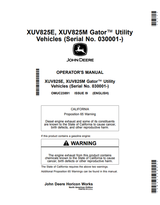 JOHN DEERE XUV825E, XUV825M GATOR™ UTILITY VEHICLES OPERATOR MANUAL OMUC23891