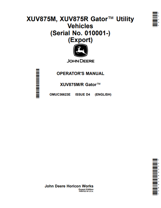 JOHN DEERE XUV875M, XUV875R GATOR™ UTILITY VEHICLES OPERATOR MANUAL OMUC36623E