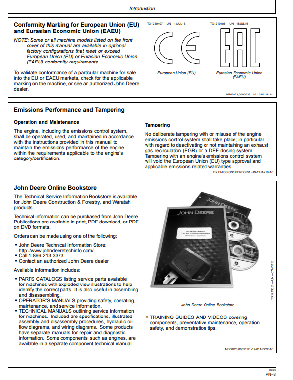 JOHN DEERE E18ZS EXCAVATOR OPERATOR MANUAL OMT474367X19
