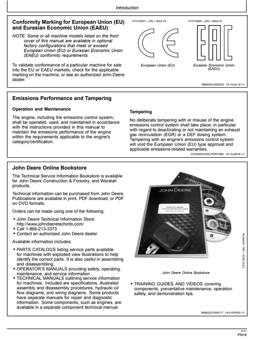 JOHN DEERE E18ZS EXCAVATOR OPERATOR MANUAL OMT474367X19