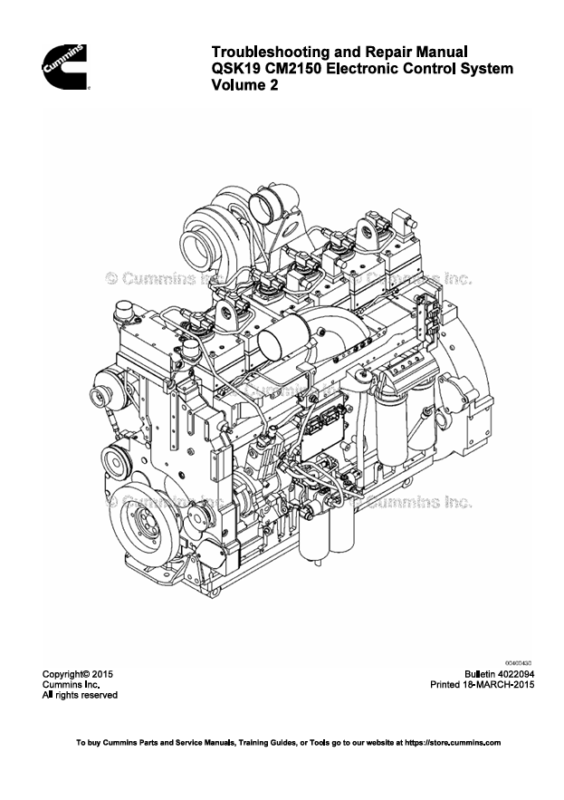 JOHN DEERE CUMMIN ENGINE QSK19 CM2150 4022094-VOL2 REPAIR MANUAL