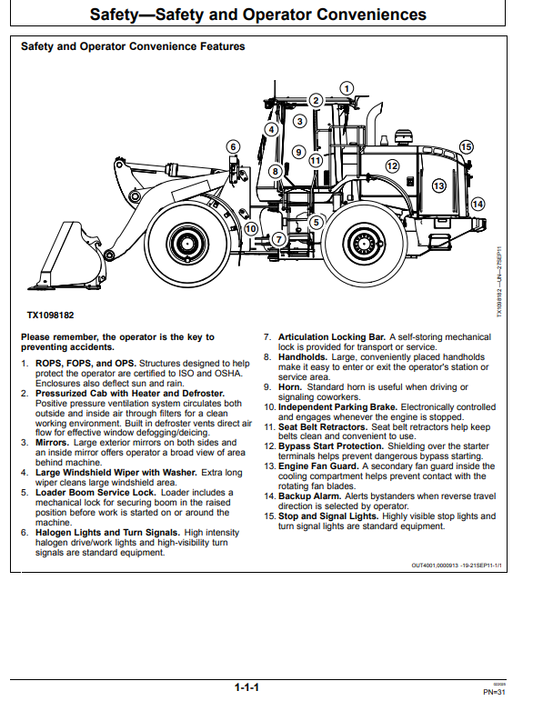 JOHN DEERE 724K 4WD LOADER OPERATOR MANUAL OMT391194X19