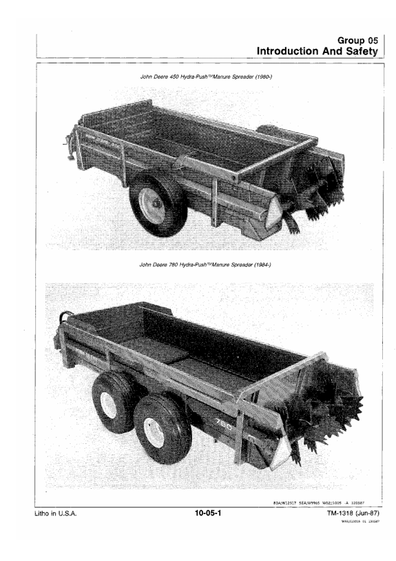 JOHN DEERE 450, 780 HYDRA – PUSH MANURE SPREADER TECHNICAL MANUAL TM1318