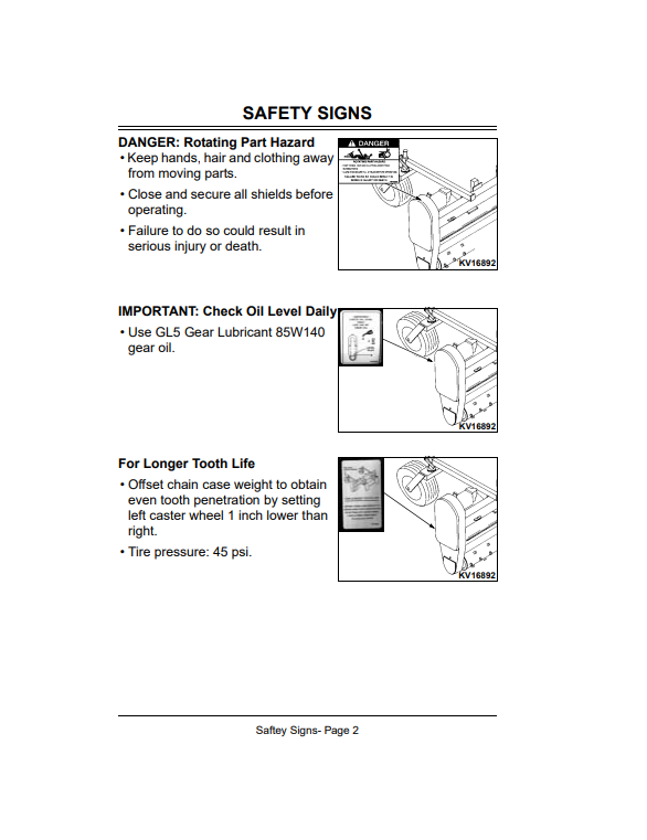 JOHN DEERE POWER RAKE PR72 AND PR96 FOR 240, 250, 260, 270 AND 4475, 5575, 6675, 7775, 8875 SKID STEER OPERATOR MANUAL OMKV16793