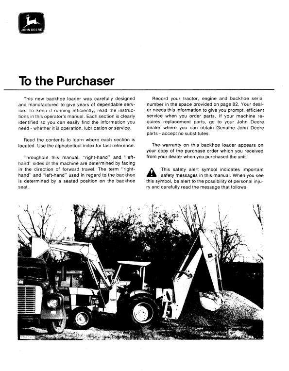 JOHN DEERE JD300 BACKHOE LOADER OPERATOR MANUAL OMT42365