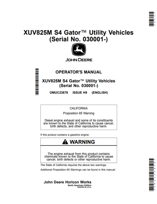JOHN DEERE XUV825M S4 GATOR™ UTILITY VEHICLES OPERATOR MANUAL OMUC23878
